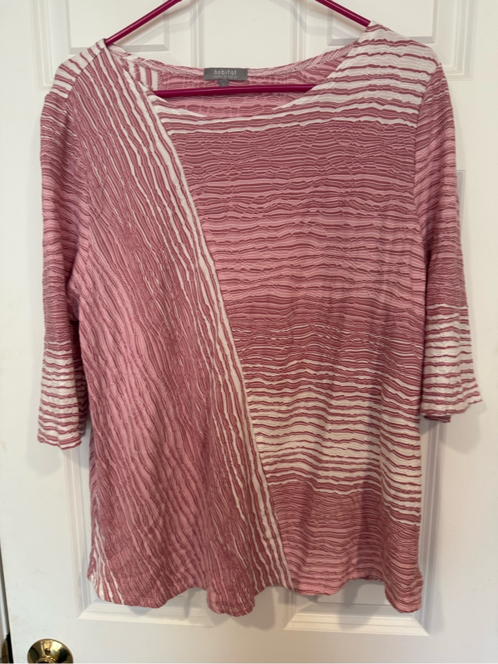 Habitat Pink and White Textured Striped Tunic Top